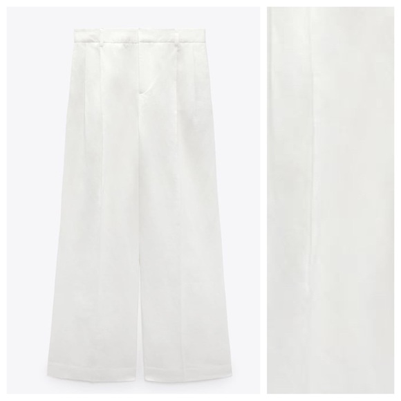 NWT. Zara White Linen Blend Full Length Pants. Size XL. - Picture 7 of 11